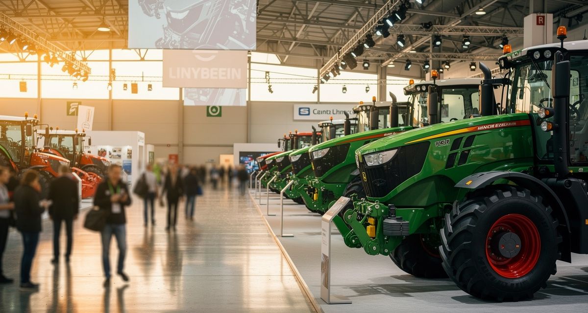 Agritechnica in Hannover: Besucher zwischen modernen Landmaschinen und grünen Traktoren in der Messehalle