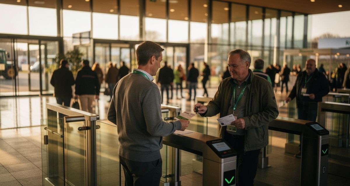 Besucher mit Ticket am Eingang der Agritechnica-Messe in Hannover
