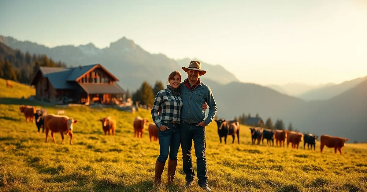 Bauernpaar auf einer Almwiese in Tirol — Bäuerin sucht Mann Österreich FarmerSingles