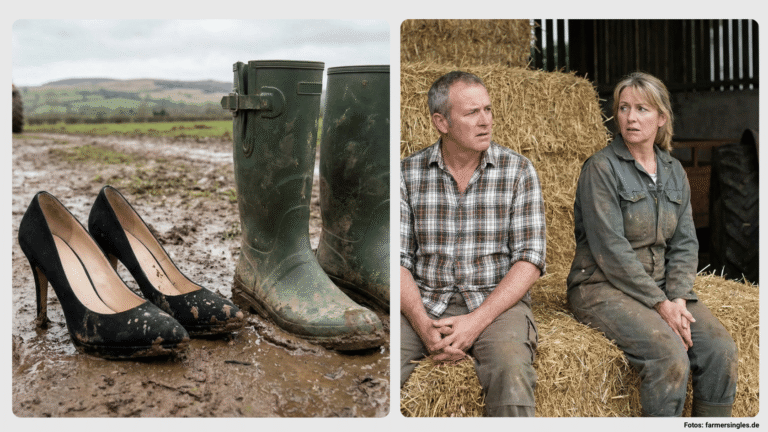 Fremdscham-Alarm im Stall: Ein Paar beim Date, das an die unangenehmen Szenen der Bauer sucht Frau Kandidaten erinnert.
