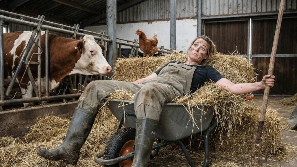 Der Klassiker bei Bauer sucht Frau: Arbeit statt Romantik in der Hofwoche | Eine Frau muss im Stall ausmisten â ein typischer Fehler vieler Bauer sucht Frau Kandidaten beim ersten Date.