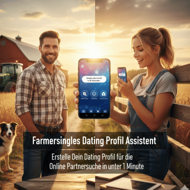 Der Dating Profil Assistent für die Online Parntersuche in unter 1 Minutest der erste Schritt zum Glück bei der Partnersuche für Landwirte.