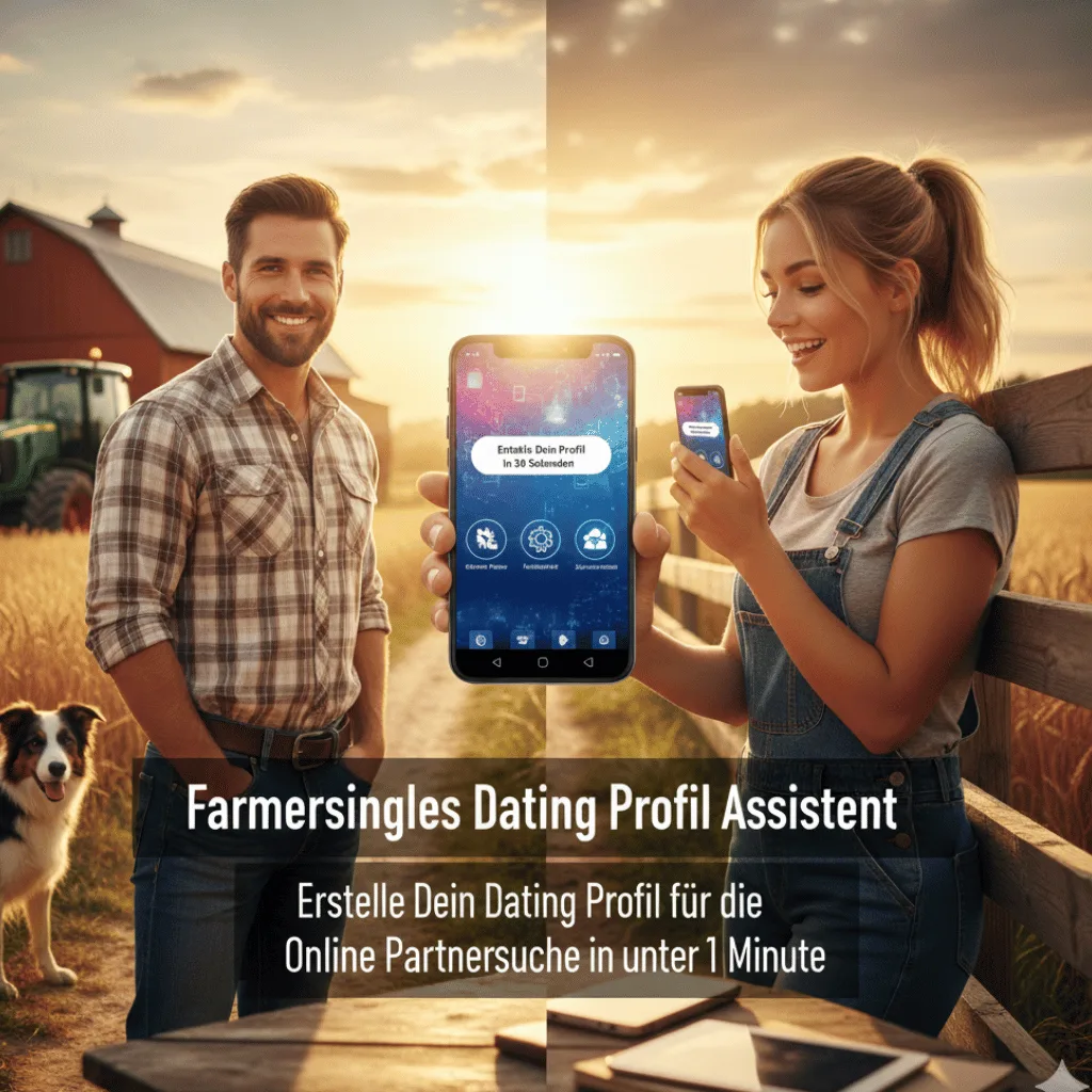 Farmersingles Online Dating Profil Assistent | Der Dating Profil Assistent für die Online Parntersuche in unter 1 Minutest der erste Schritt zum Glück bei der Partnersuche für Landwirte.