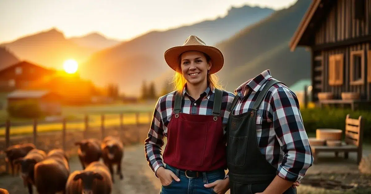 Junges Bauernpaar bei Sonnenuntergang in Bayern — Landwirt Singles kennenlernen auf FarmerSingles