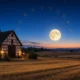 Fachwerkhof unter Vollmond und Sternenhimmel, Bild: KI-generiert