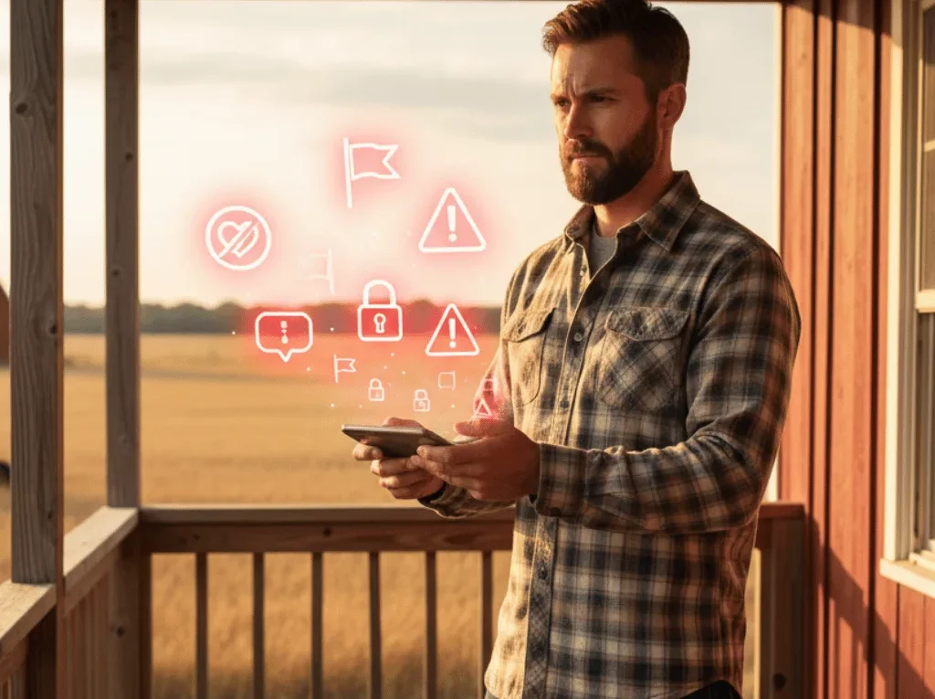 Rote Flaggen beim Online-Dating: Worauf Landwirte und Singles vom Land achten sollten. Dieser Leitfaden hilft Ihnen, die typischen roten Flaggen frühzeitig zu erkennen. Es geht darum, Ihre wertvolle Zeit und Ihr Herz zu schützen,