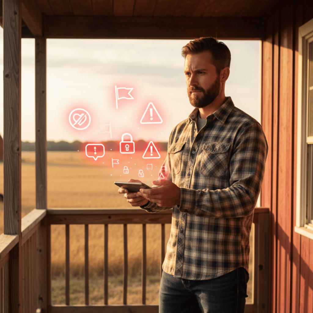 Rote Flaggen beim Online-Dating: Worauf Landwirte und Singles vom Land achten sollten. Dieser Leitfaden hilft Ihnen, die typischen roten Flaggen frühzeitig zu erkennen. Es geht darum, Ihre wertvolle Zeit und Ihr Herz zu schützen,