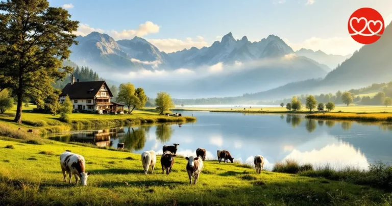 Chiemsee mit Alpenpanorama und bayerischem Bauernhof — romantische Kulisse für Chiemgau Singles