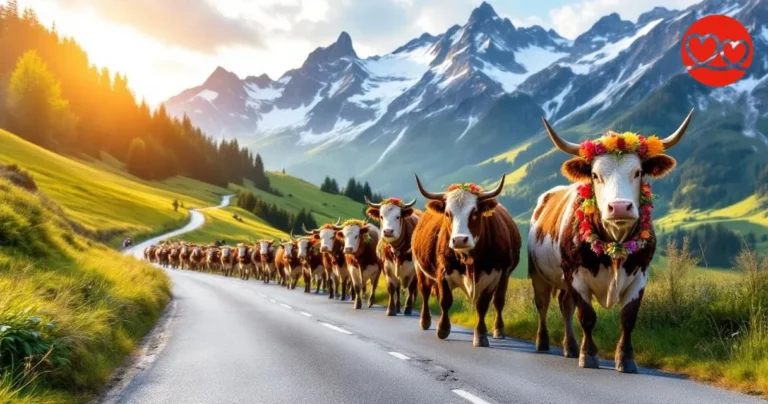 Appenzeller Alpauffahrt mit geschmückten Kühen — Schweizer Landwirt Singles und ihre Tradition